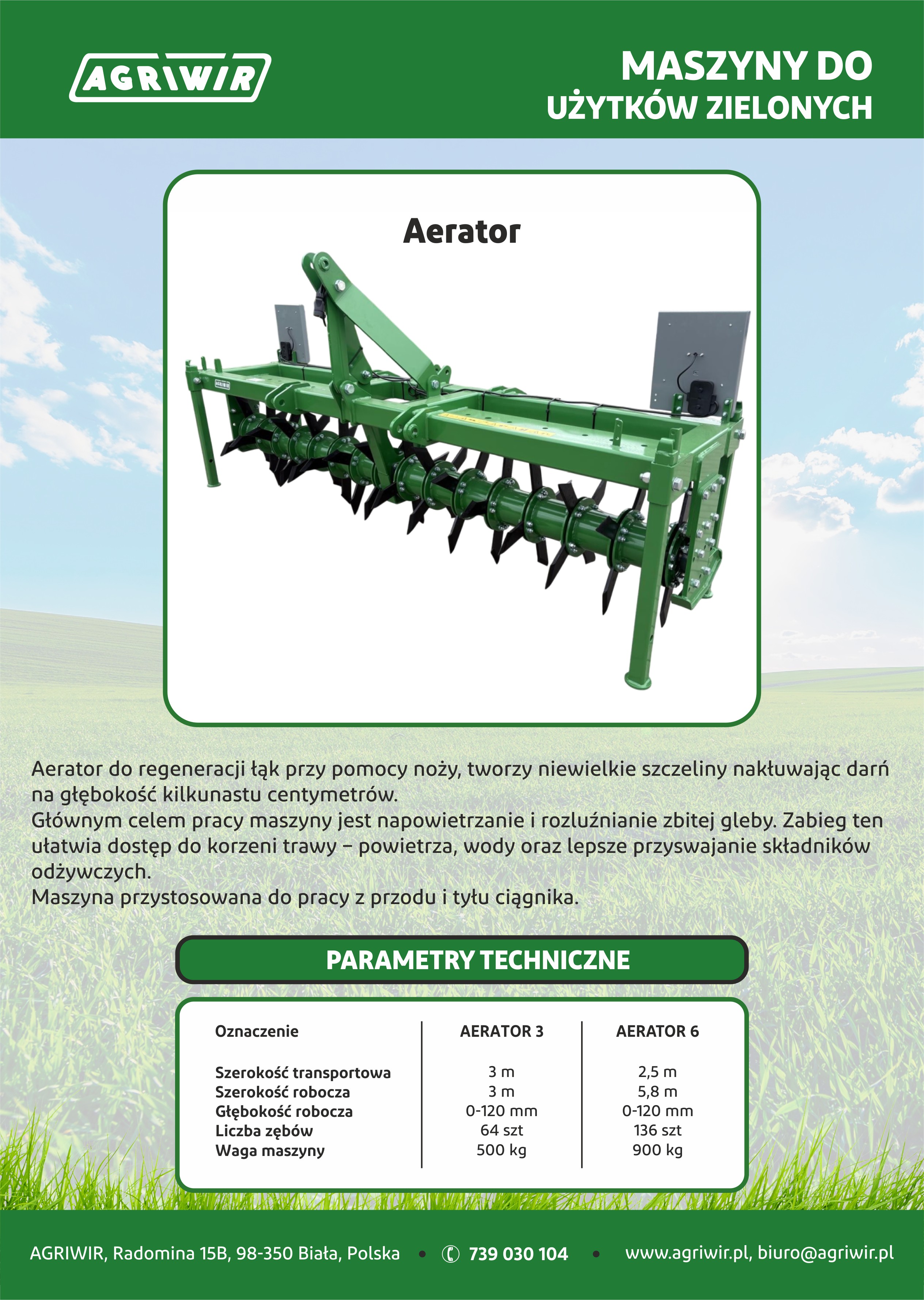 Aerator do regeneracji łąk AGRIWIR Biała