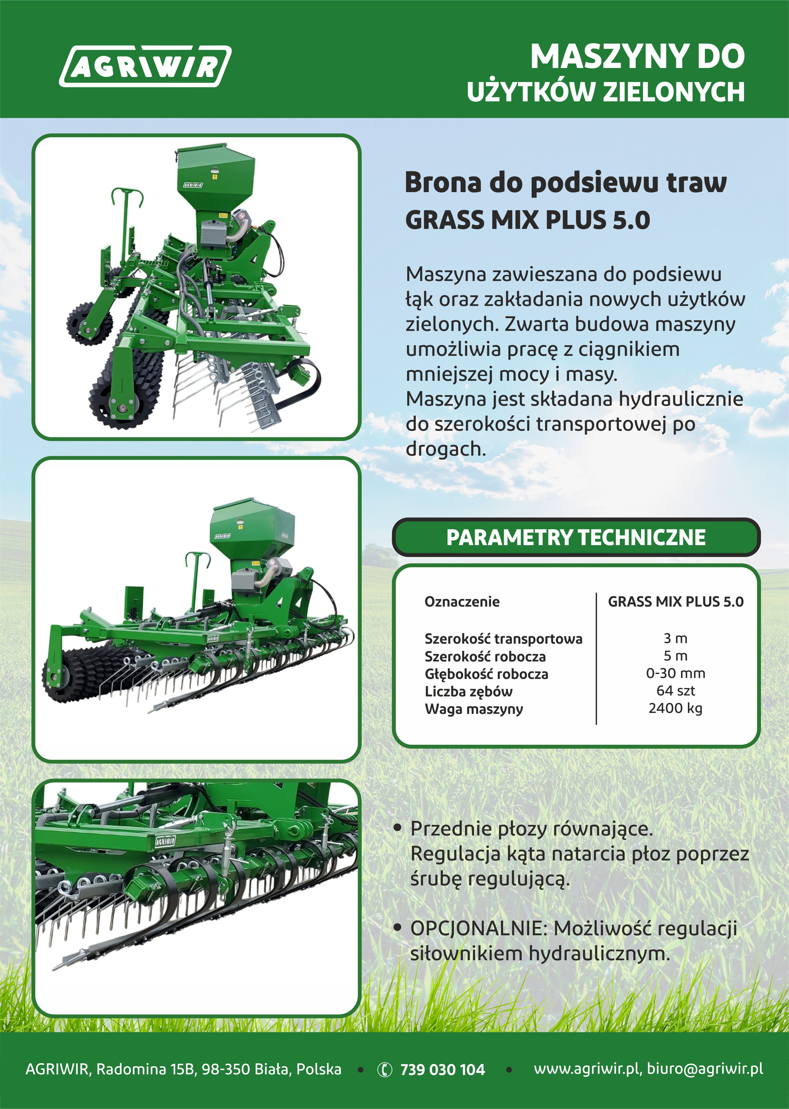 Brona do podsiewu traw GRASS MIX 5 metrów AGRIWIR